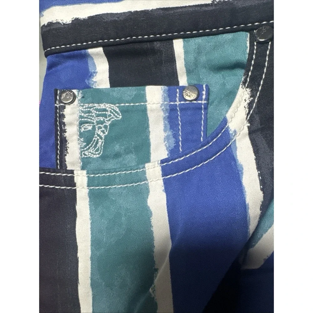 Versace Collection Men's Striped‎ Slim Fit Pants 33 Blue Green Cotton Stretch